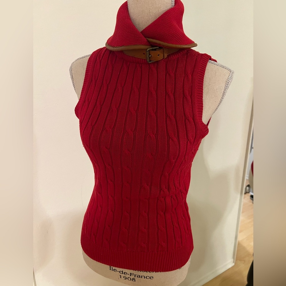 Red Cable Knit Sleeveless Sweater